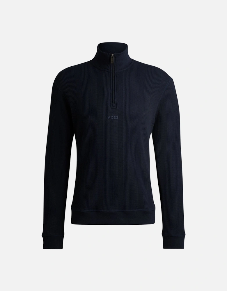 Quarter-Zip Waffle Structure Track Jacket, Dark Blue