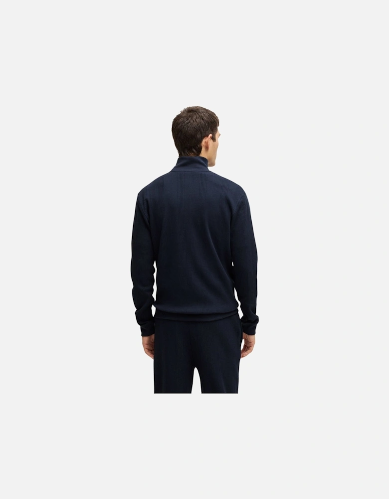 Quarter-Zip Waffle Structure Track Jacket, Dark Blue