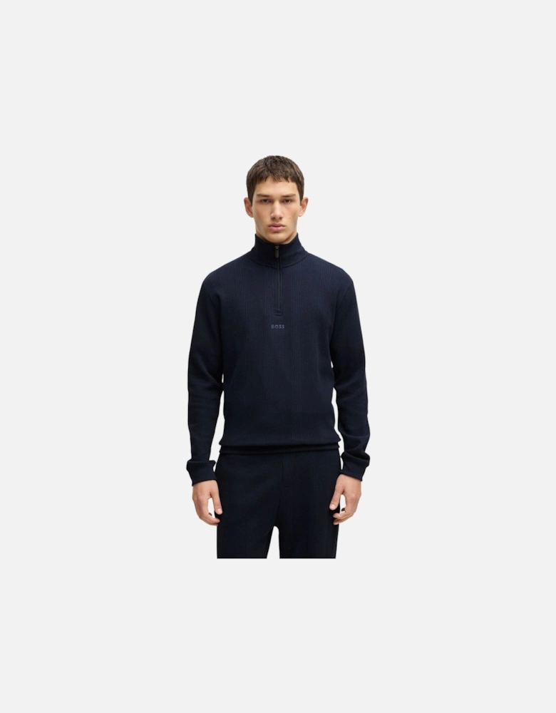 Quarter-Zip Waffle Structure Track Jacket, Dark Blue