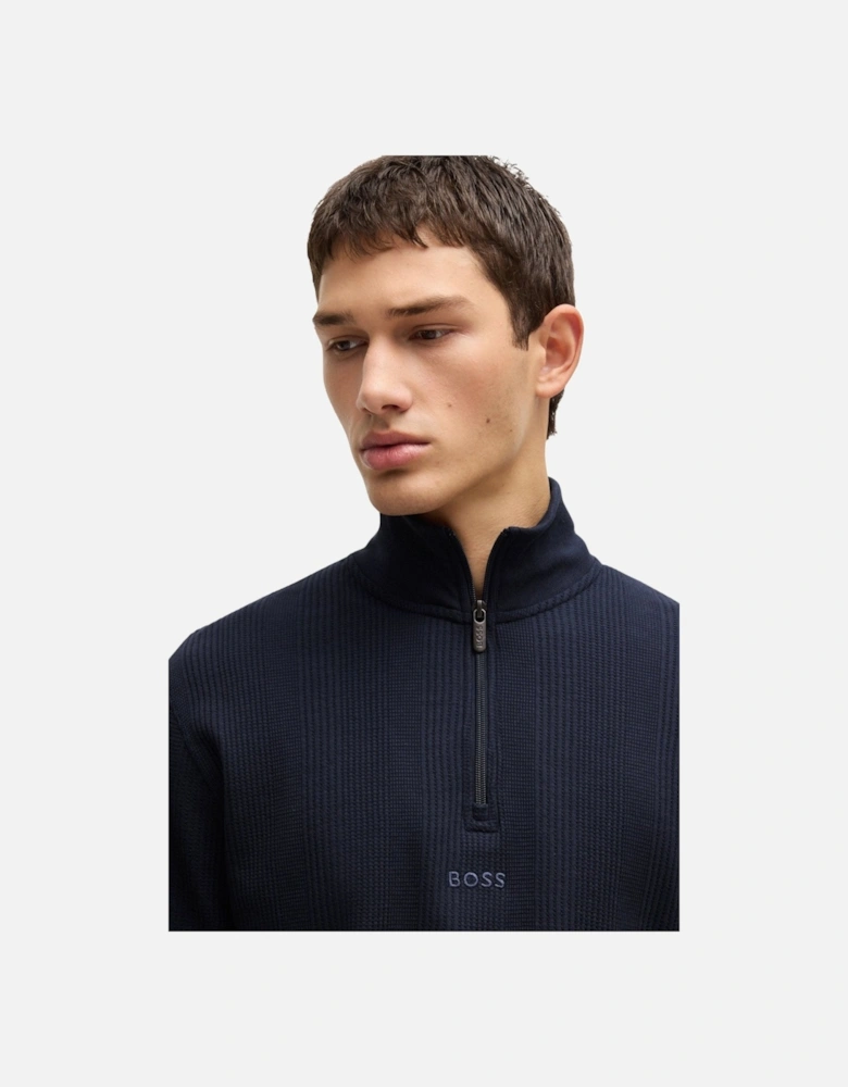 Quarter-Zip Waffle Structure Track Jacket, Dark Blue