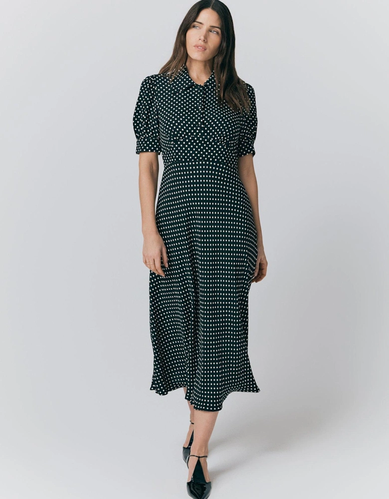 Wilma Crepe Midi Tea Dress - Black Spot