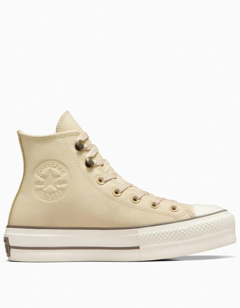 Womens Weatherized Leather Chuck Taylor All Star Hi Top Lift Trainers - Beige