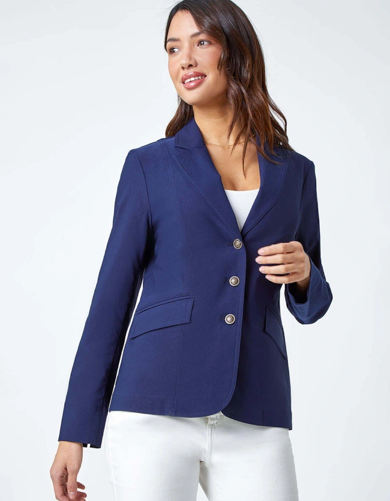 Button Detail Stretch Blazer - Navy