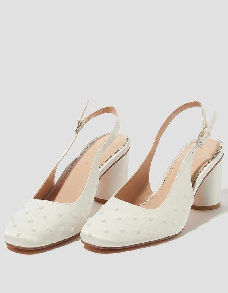 Pelia Pearl Satin Slingback Heels - Ivory