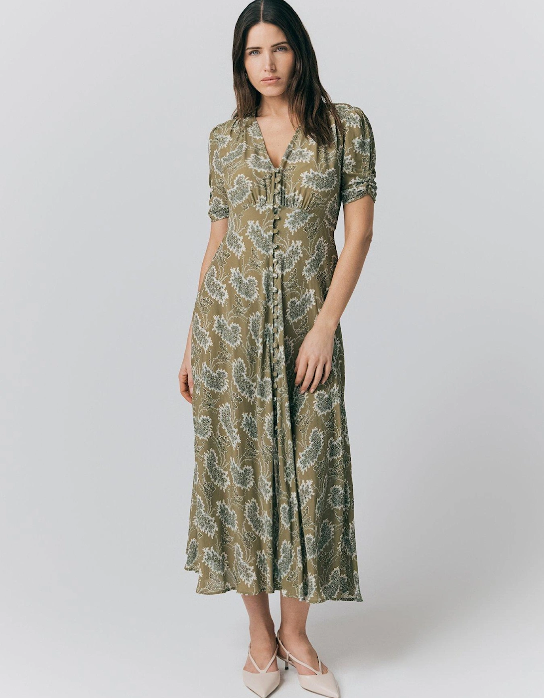 Flo Floral Midi Tea Dress - Olive Floral, 2 of 1