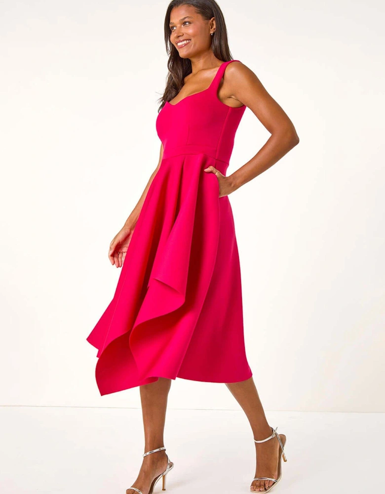 Asymmetric Flared Hem Midi Dress - Pink