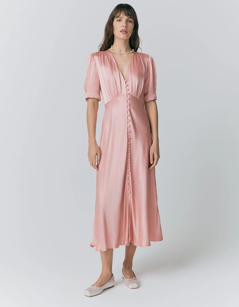 Madison Satin Button Through Dress - Light Pink