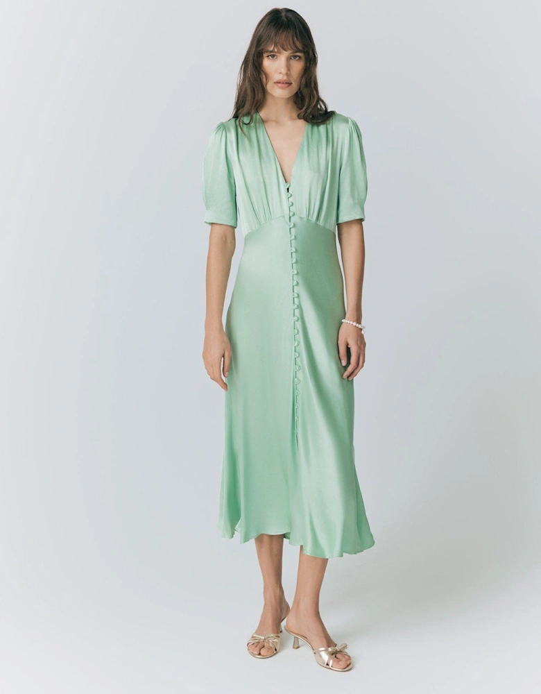 Madison Satin Button Through Dress - Mint Green