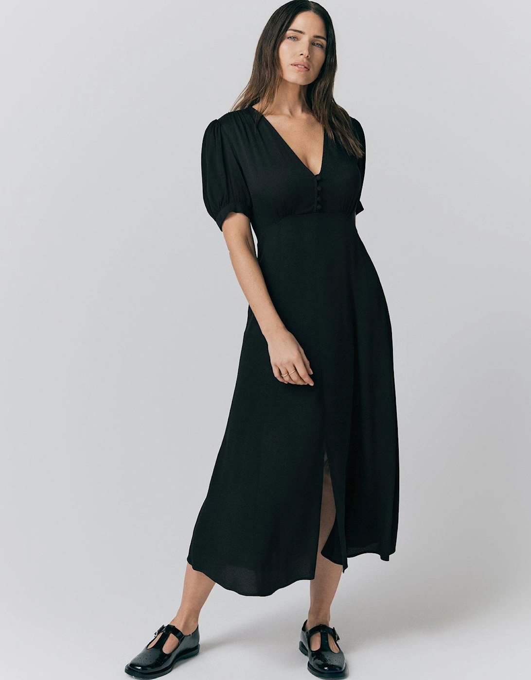 Lydia Crepe Midi Tea Dress - Black, 2 of 1