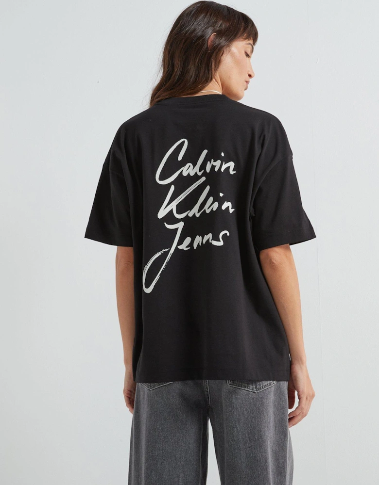 Script Logo Back Oversized T-Shirt - Black