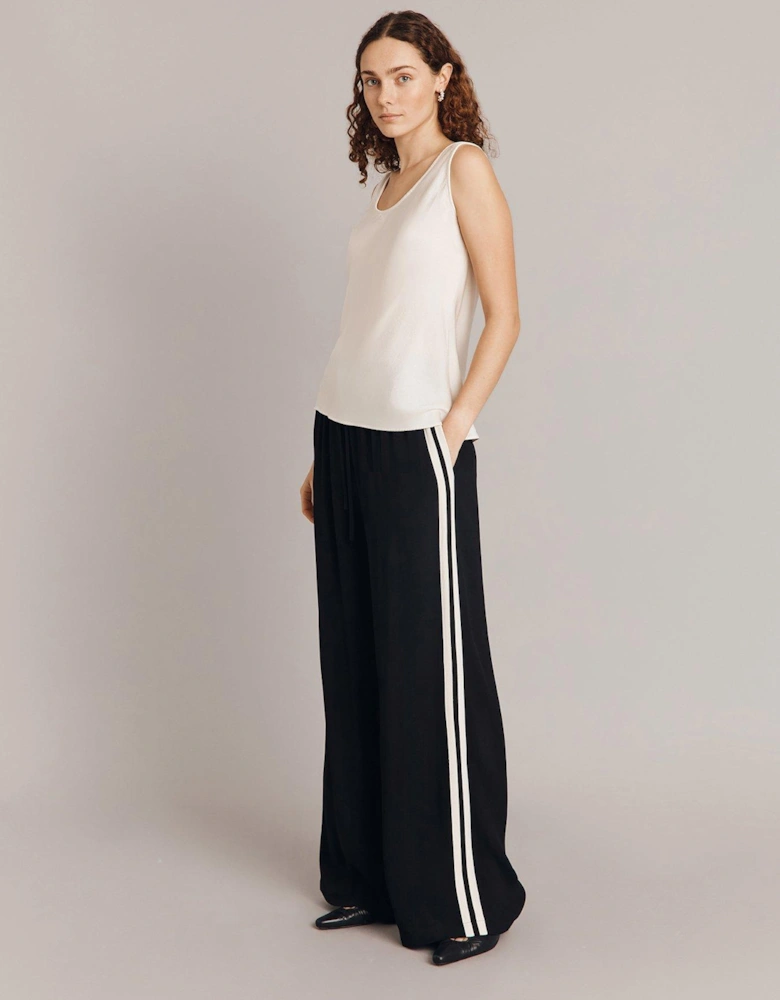 Mila Contrast Wide Leg Trousers - Black