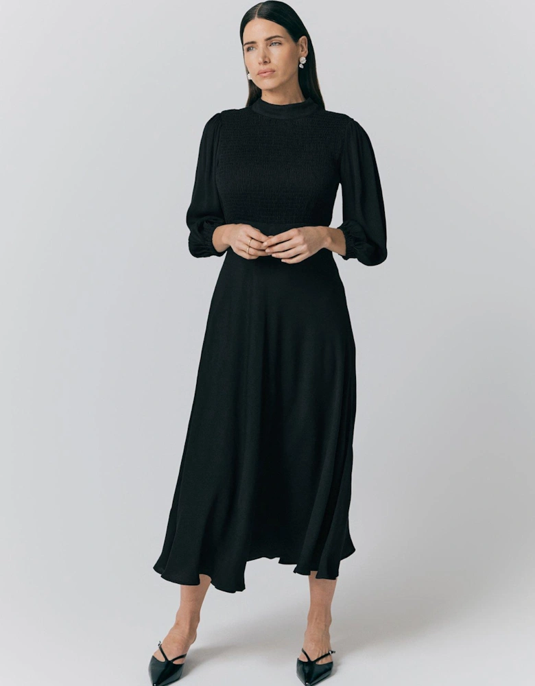 Isabel Crepe Midi Tea Dress - Black