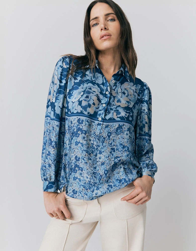 Josie Placement Floral Blouse - Blue Dusty Floral