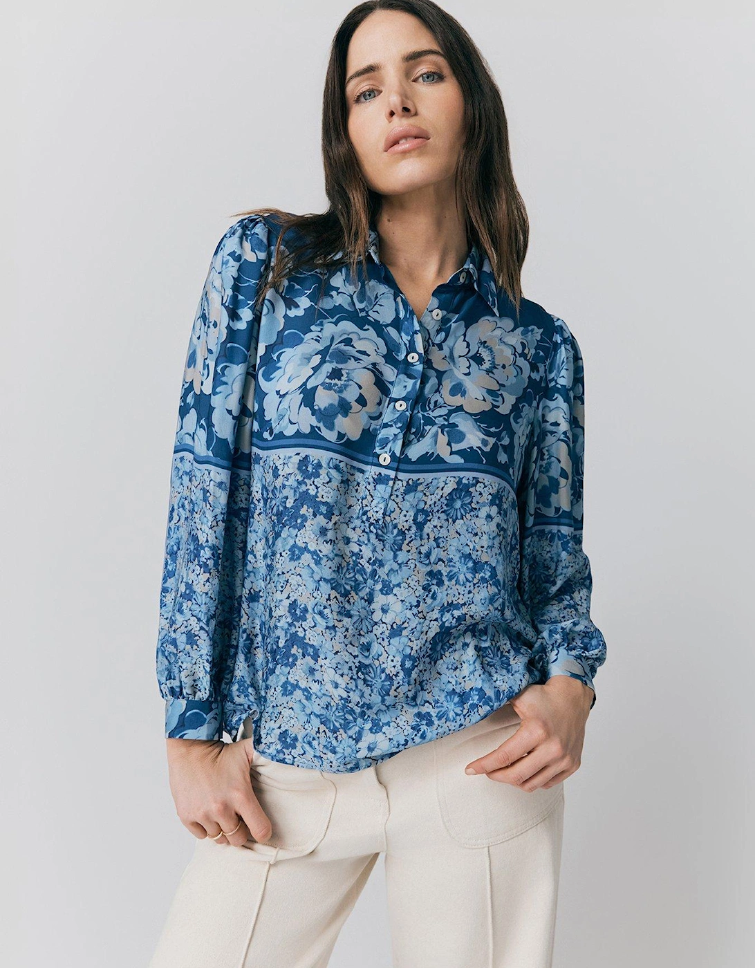 Josie Placement Floral Blouse - Blue Dusty Floral, 2 of 1