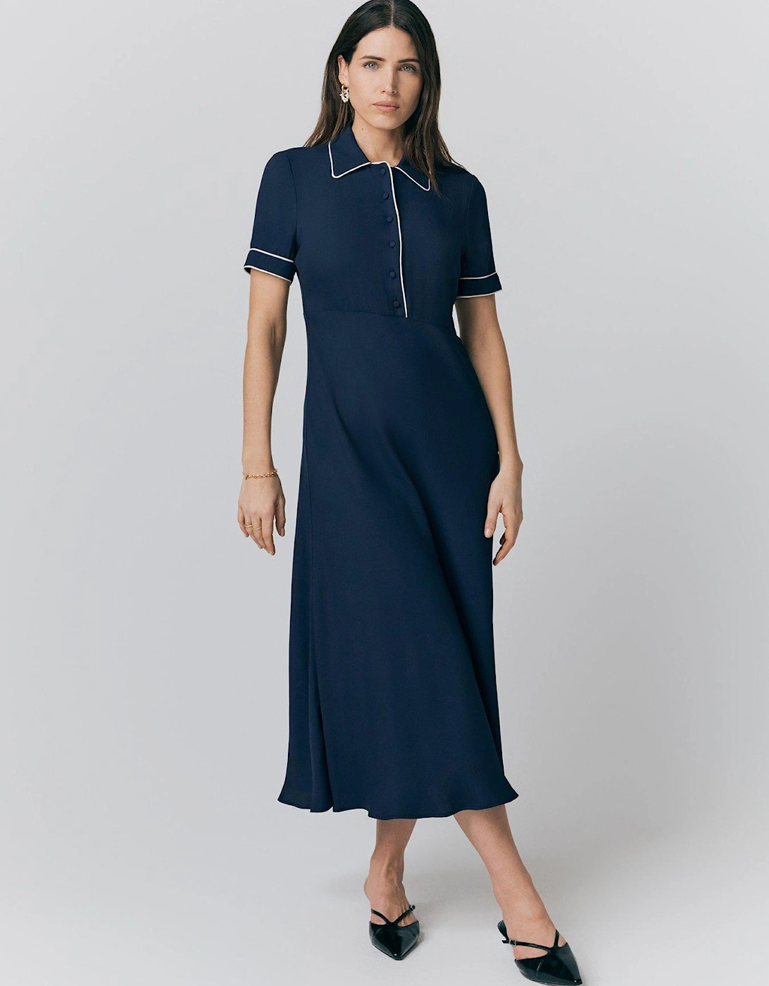 Sophia Crepe Collared Midi Shirt Dress - Navy, 2 of 1