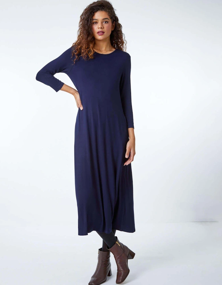 Stretch Pocket Detail Midi Dress - Navy