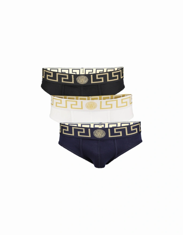 3-Pack Greca Border Low-Rise Briefs, Black/White/Navy