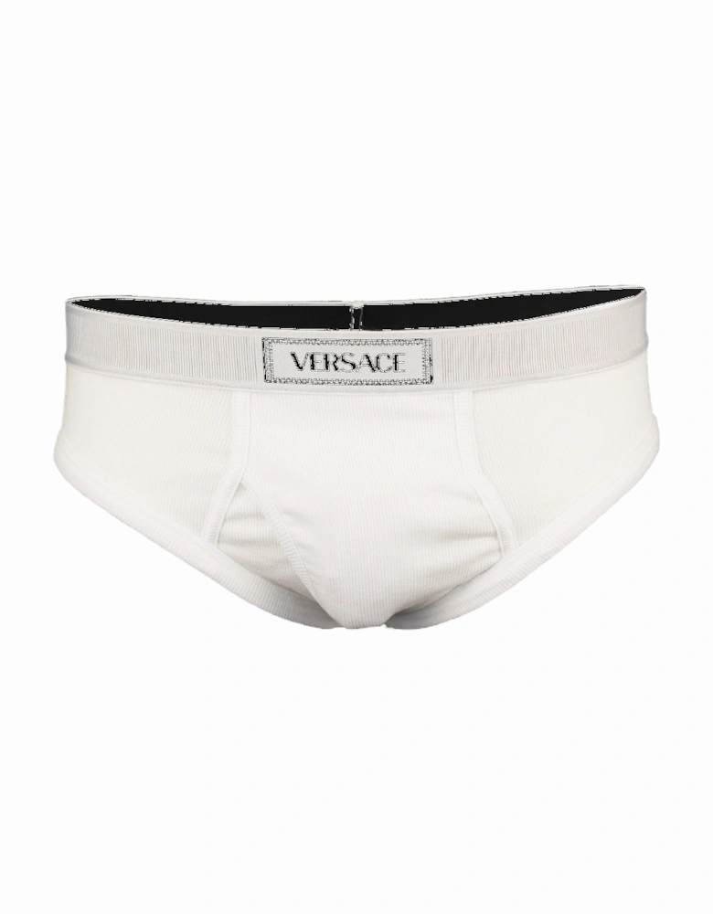 90s Vintage Logo Ribbed Briefs, White