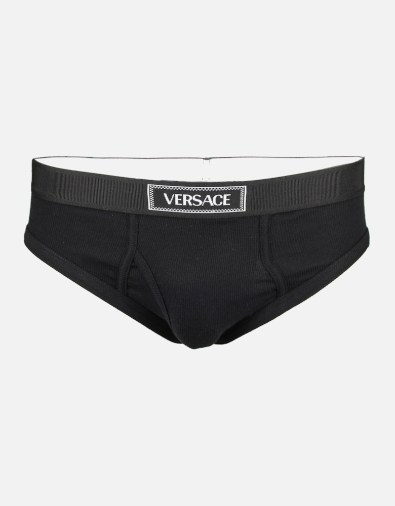 90s Vintage Logo Ribbed Briefs, Black