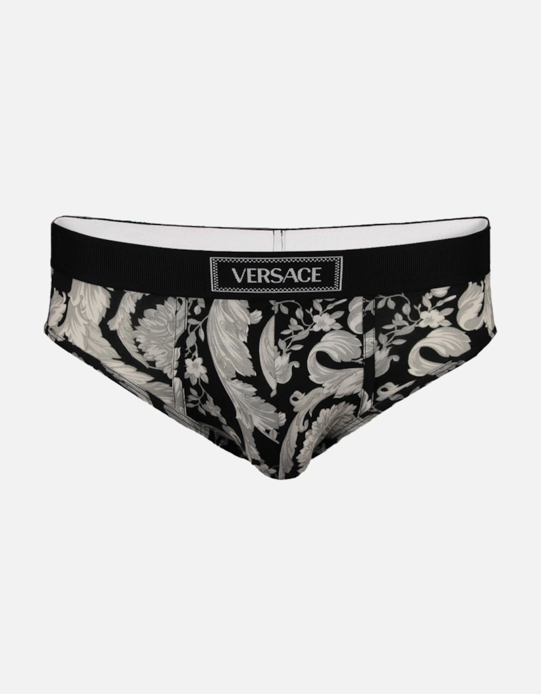 90s Vintage Logo Barocco Print Briefs, Black/Grey
