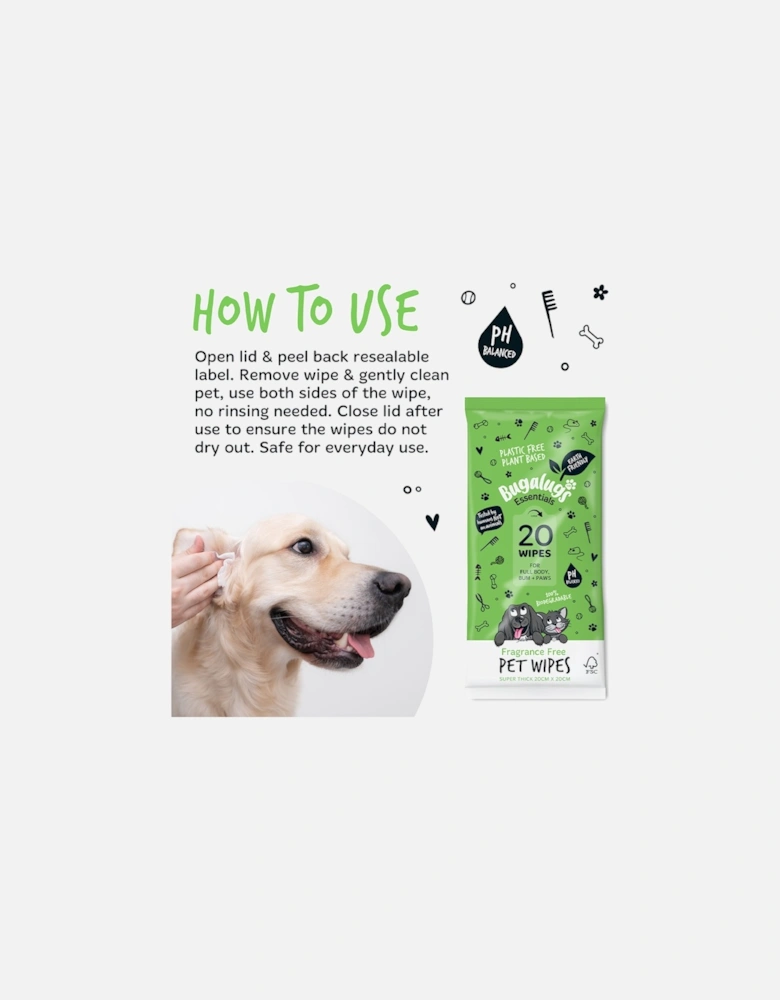 Pet Wipes Bio-Degradable 20 Pack (Travel)