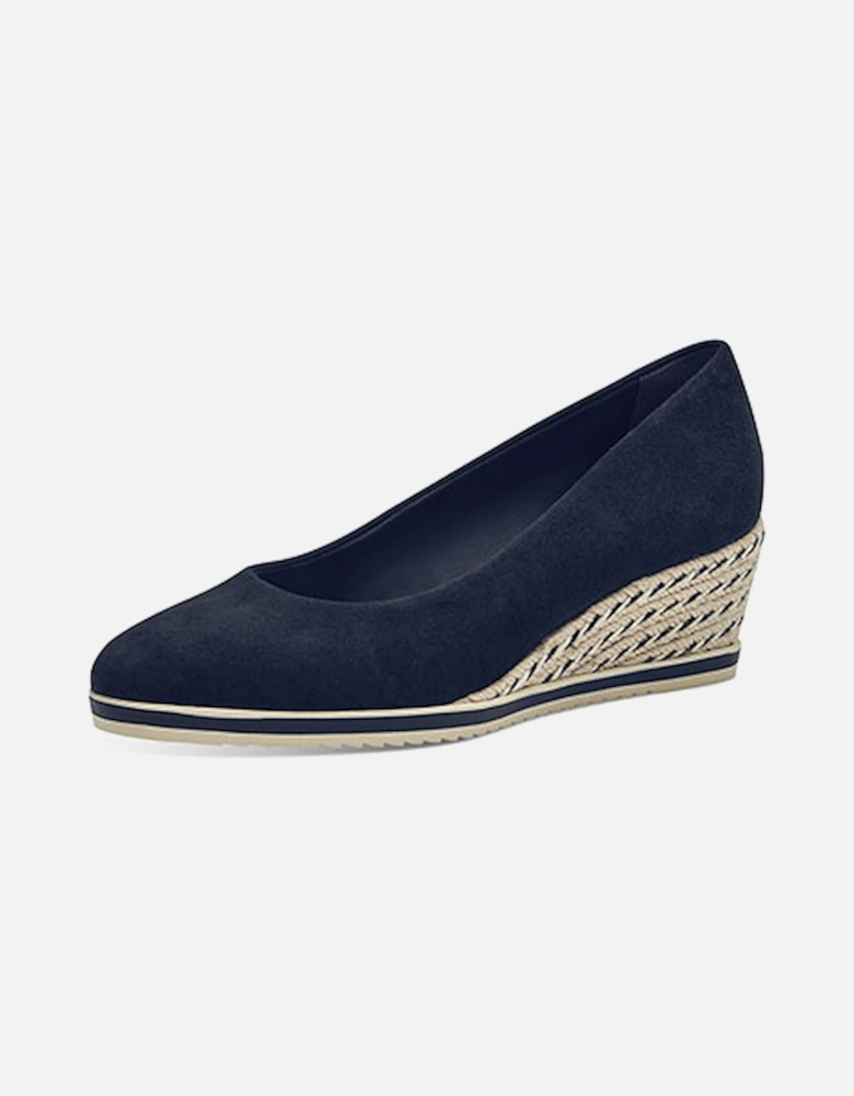 Womens Leather Wedge Navy