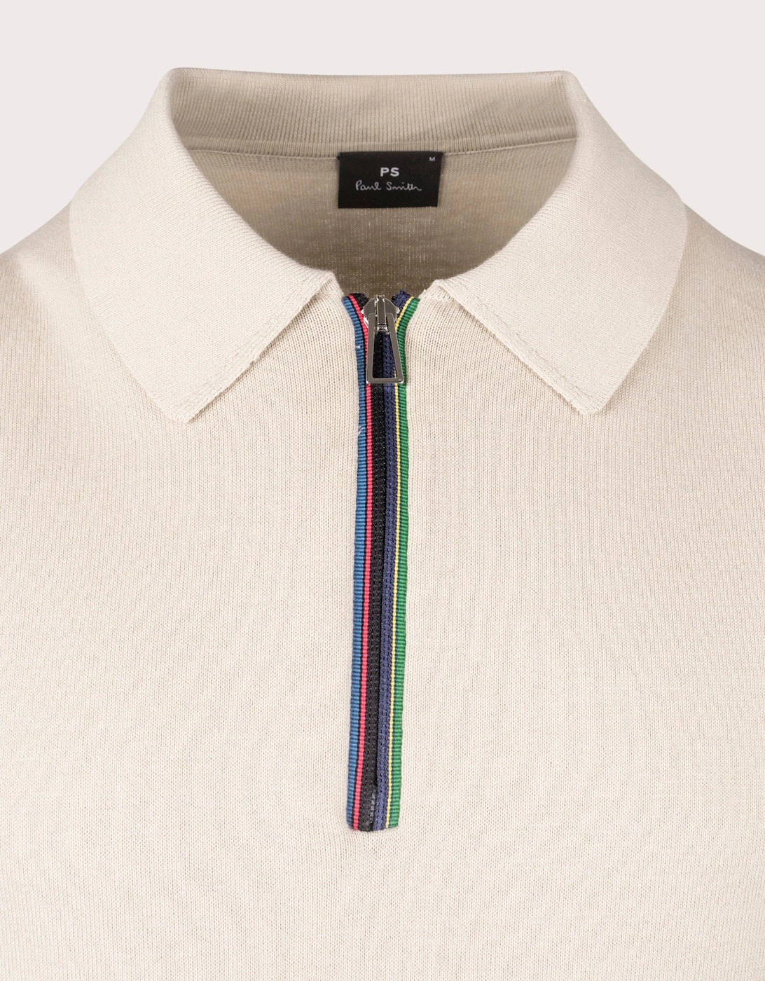 Sports Stripe Zip Knitted Cotton Polo Shirt