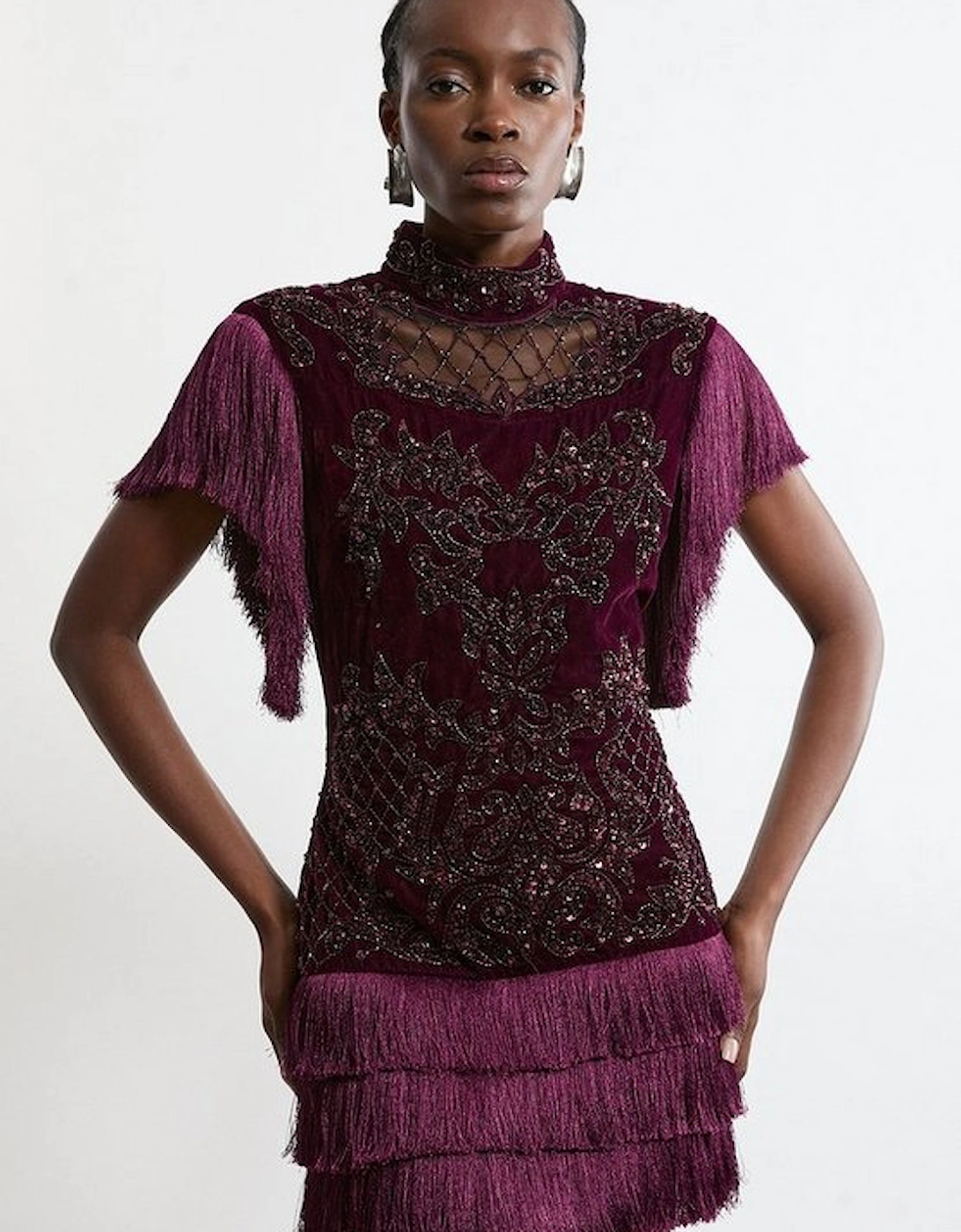 Velvet Baroque Fringe Woven Mini Dress, 5 of 4