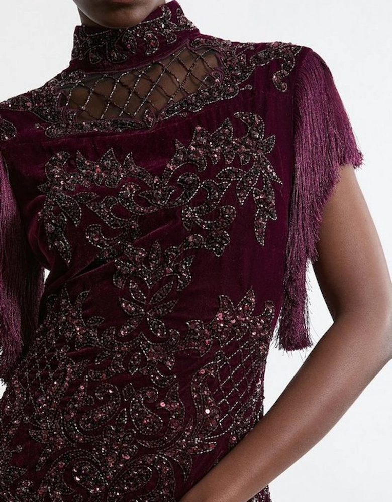 Velvet Baroque Fringe Woven Mini Dress