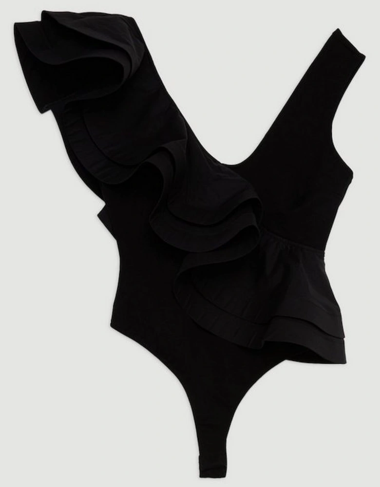 Ruffle Detail Ponte And Cotton Jersey Bodysuit