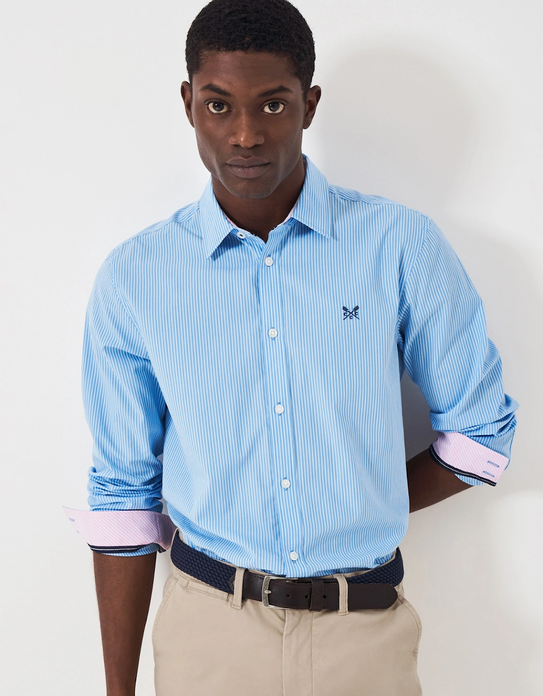 Men's Crew Classic Micro Stripe Shirt Heritage Sky/White