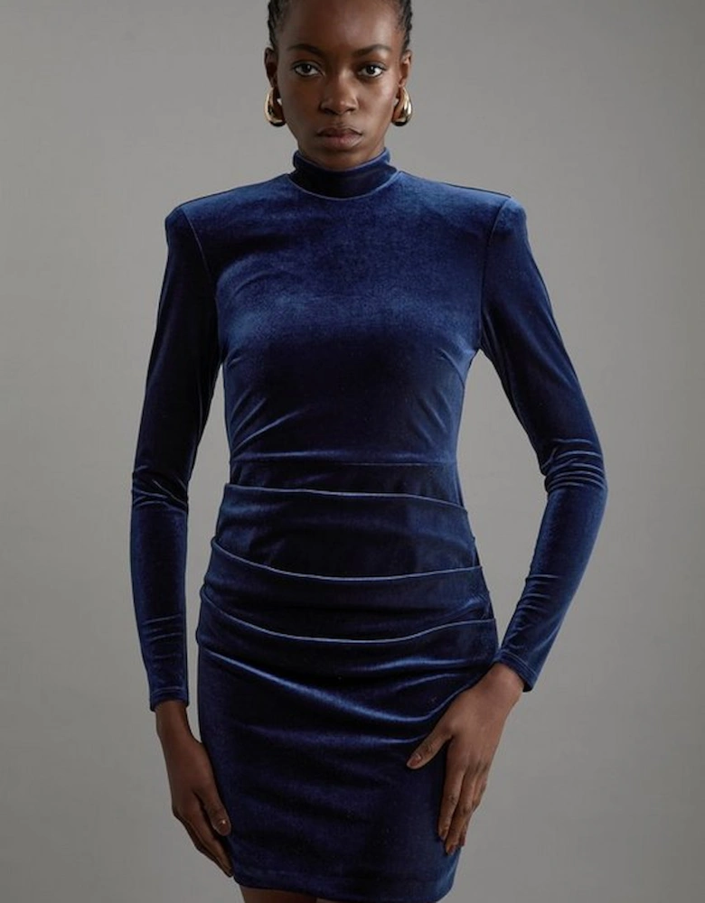 Tailored Velvet High Neck Mini Dress