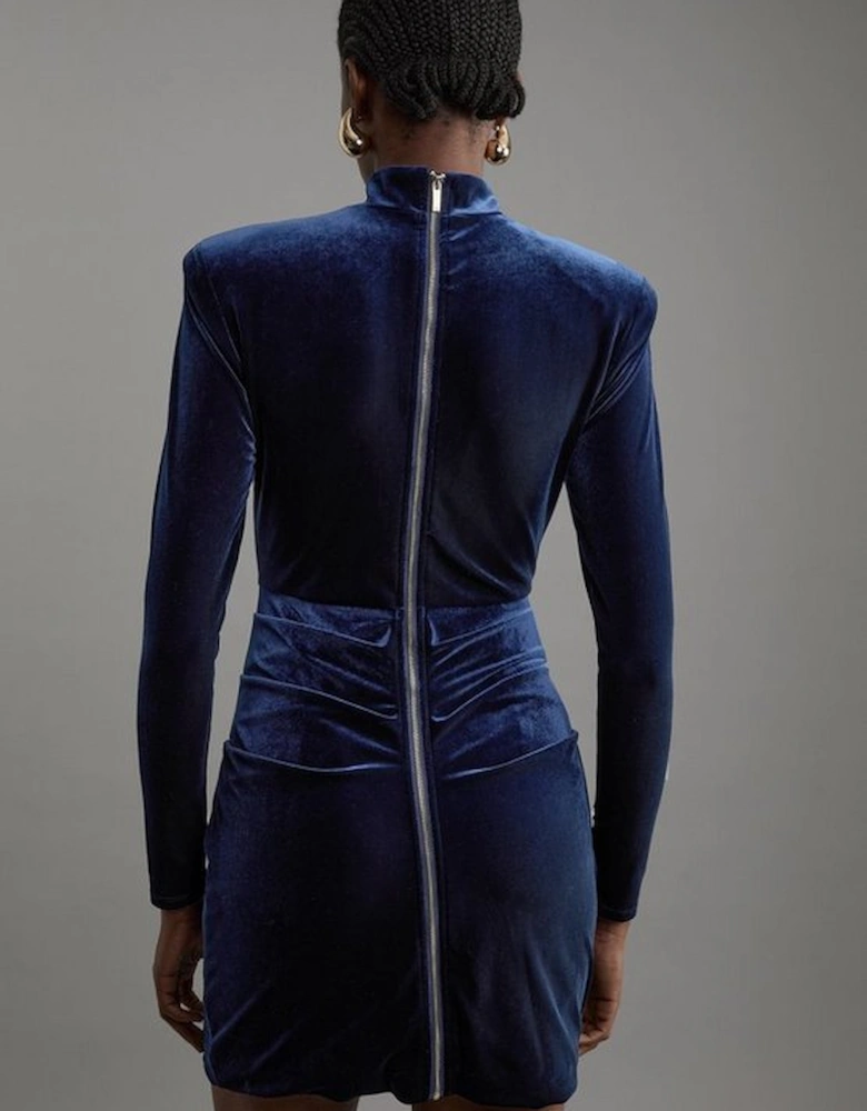 Tailored Velvet High Neck Mini Dress