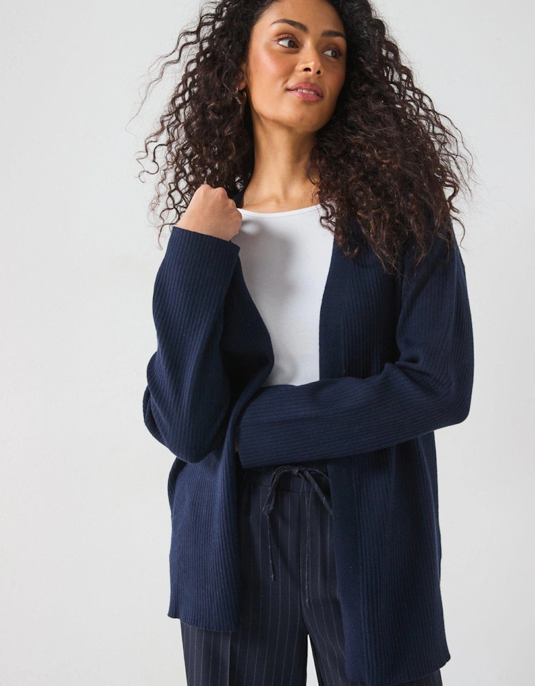 Longline Ribbed Edge To Edge Cardigan - Dark Blue