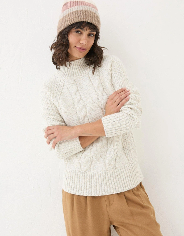 Cable Knit High Neck Cali Jumper - White