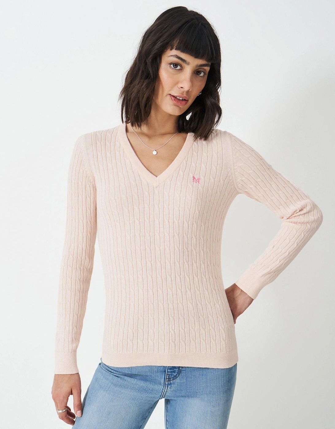 Heritage Cable V Neck Jumper - Pink, 2 of 1