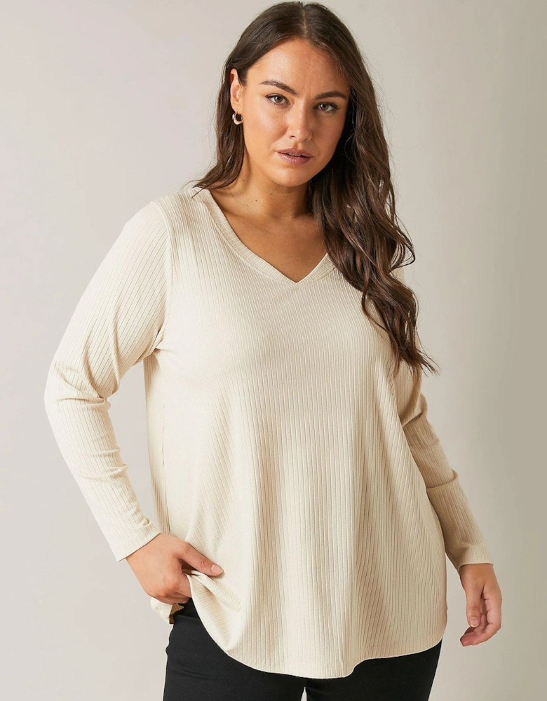 Modal Long Sleeve Rib T-Shirt - Natural