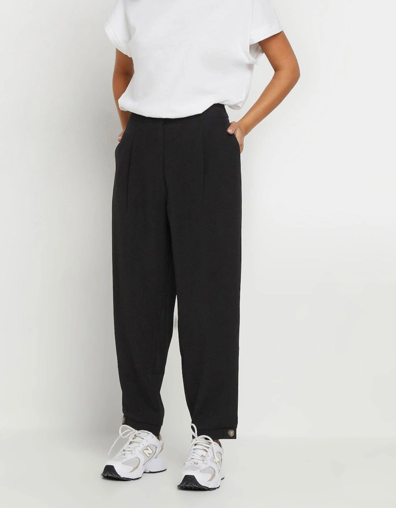 Petite Barrel Button Cuff Trouser - Black