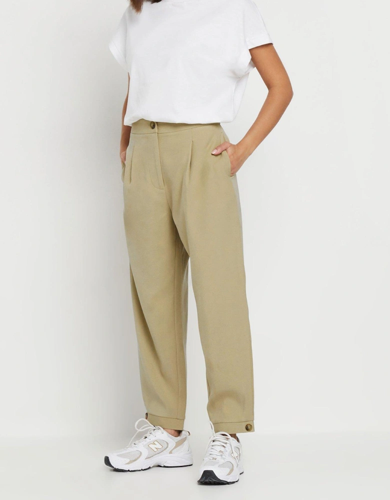 Petite Barrel Button Cuff Trouser - Natural