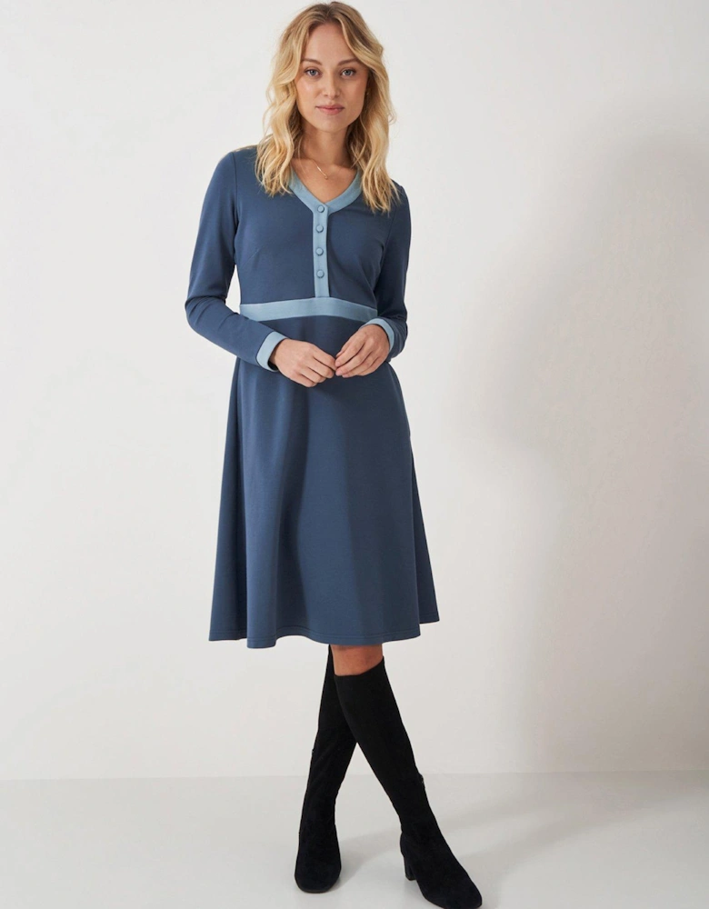 V-Neck Ponte Dress - Blue