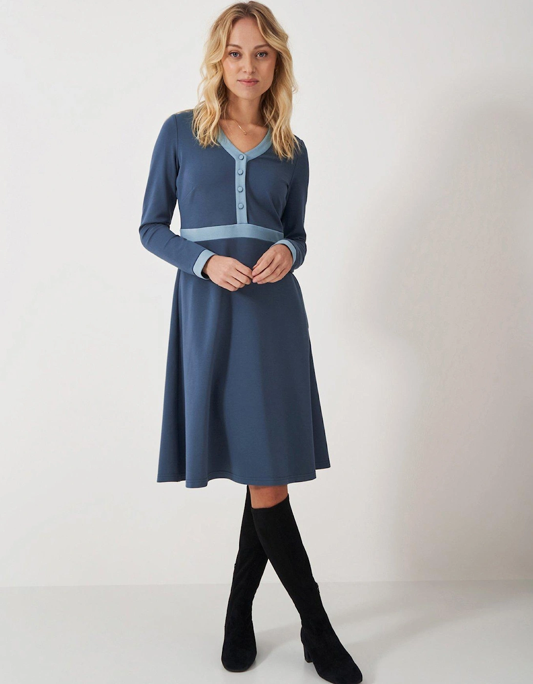 V-Neck Ponte Dress - Blue, 2 of 1