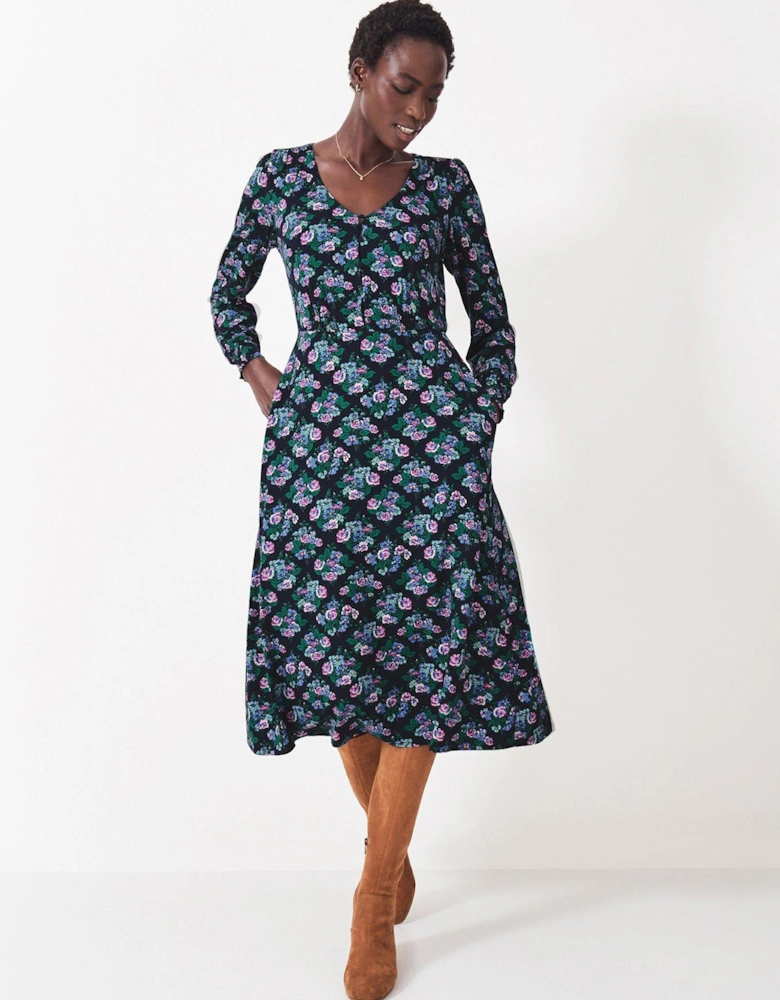 Carrie Floral Jersey Tea Dress - Navy