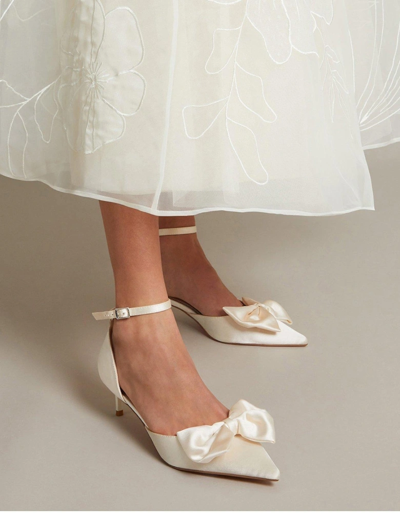 Stacy Satin Bow Pointed Toe Heels - Cream