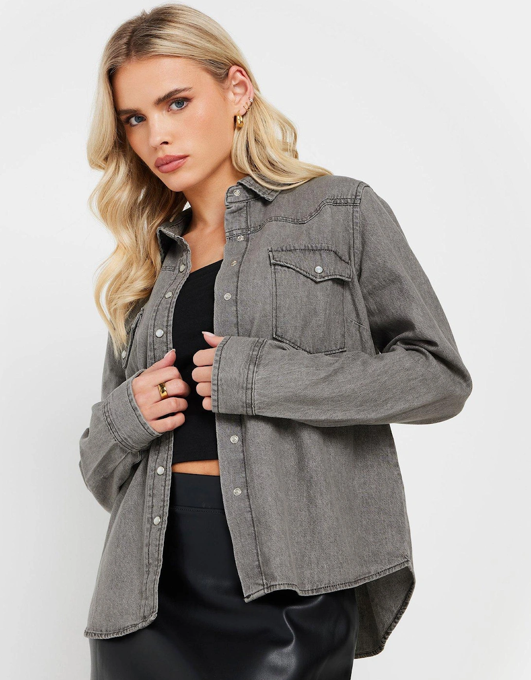 Petite Denim Shirt - Grey, 2 of 1