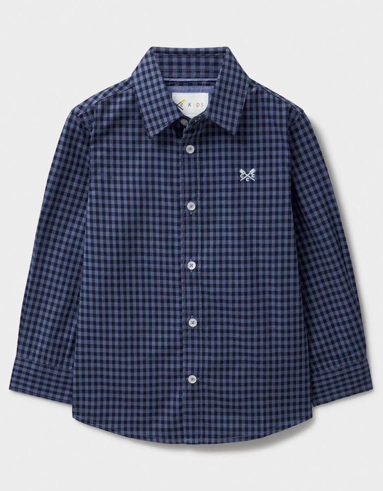 Boys Long Sleeve Gingham Shirt - Blue