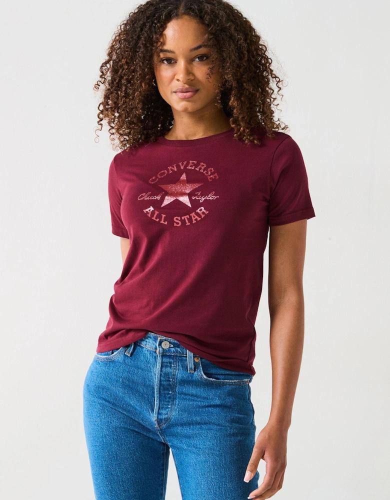 Womens Chuck Patch Glitter Tee - Maroon