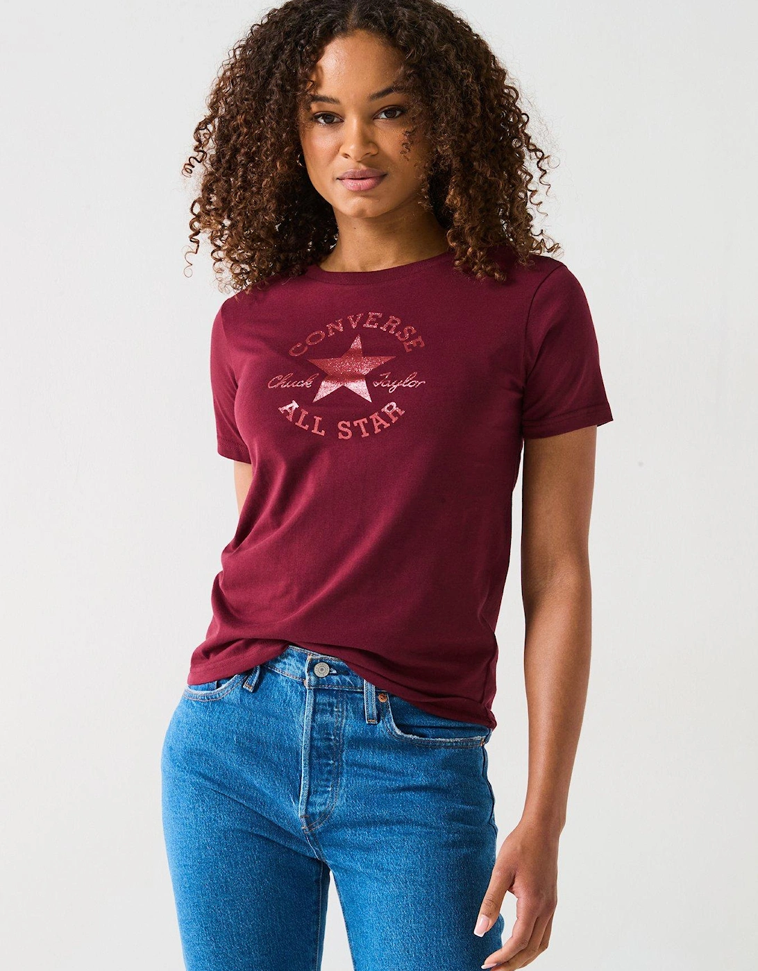 Womens Chuck Patch Glitter Tee - Maroon, 2 of 1