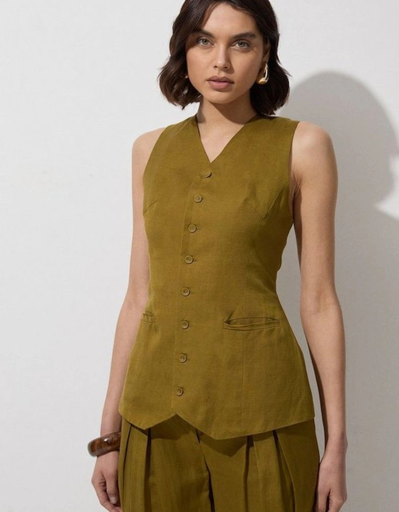 Tall Viscose Linen Woven Longline Waistcoat