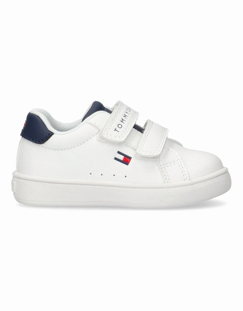 Kids Logan Flag Low Cut Lace-Up/Velcro Trainers - White