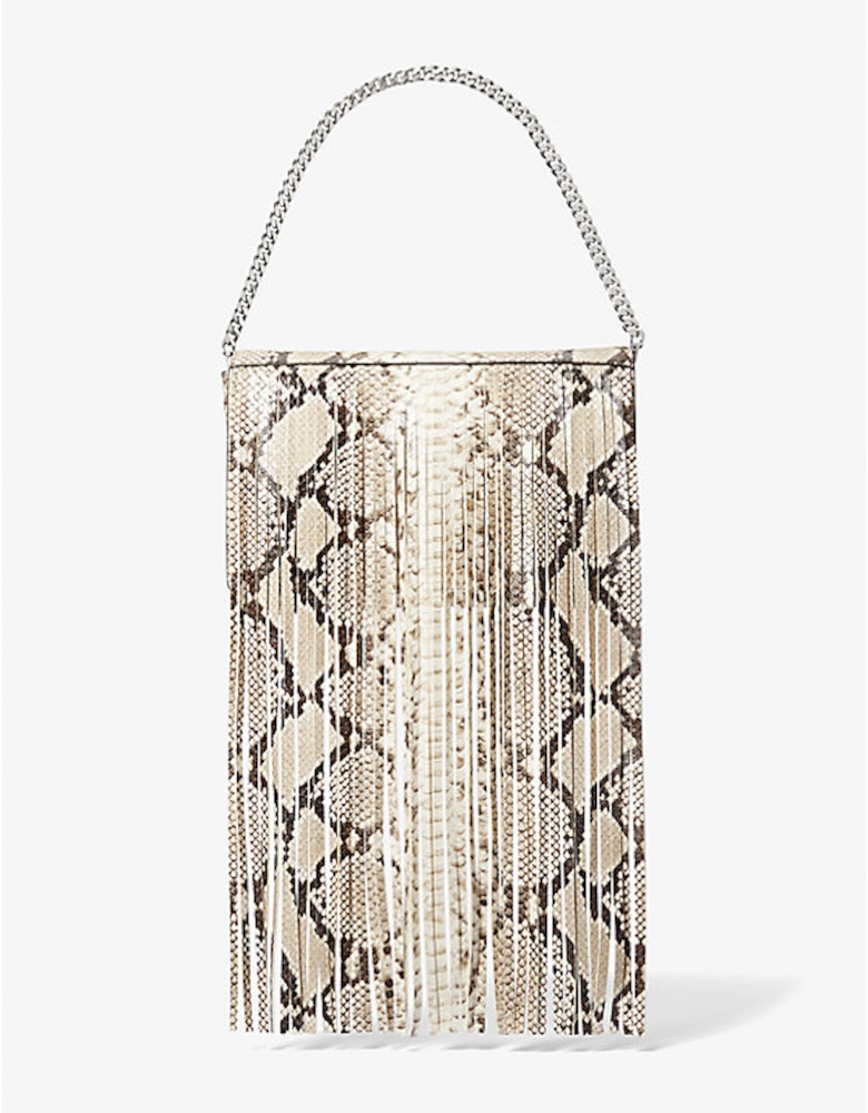 Ali Fringed Python Embossed Leather Clutch